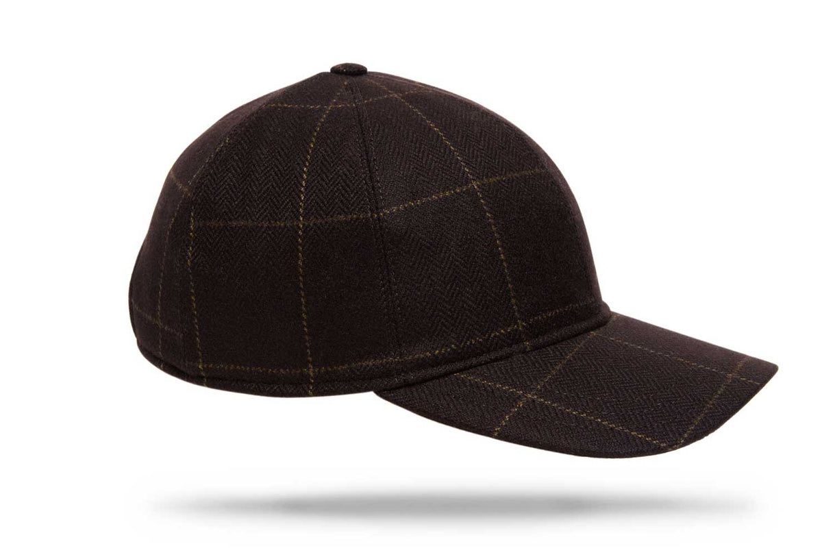 Cashmere Baseball Cap -Brown Windowpane Worth Worth