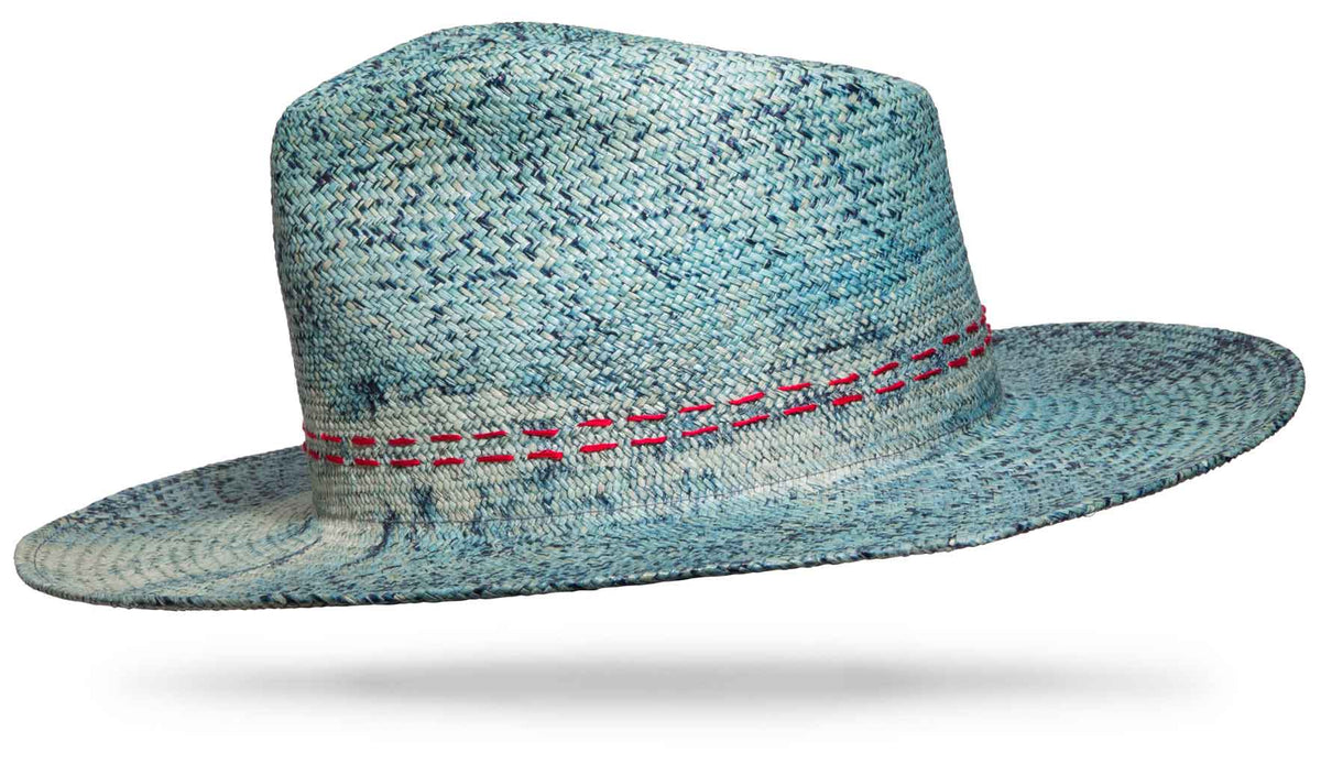 NWT Freya Hibiscus Straw Hat Indigo/Blue Freya Straw Hats JULY SALE – Brooke Wright Designs main image 3