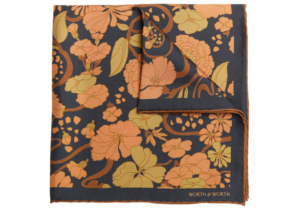 >Japanese floral Silk Pocket Square